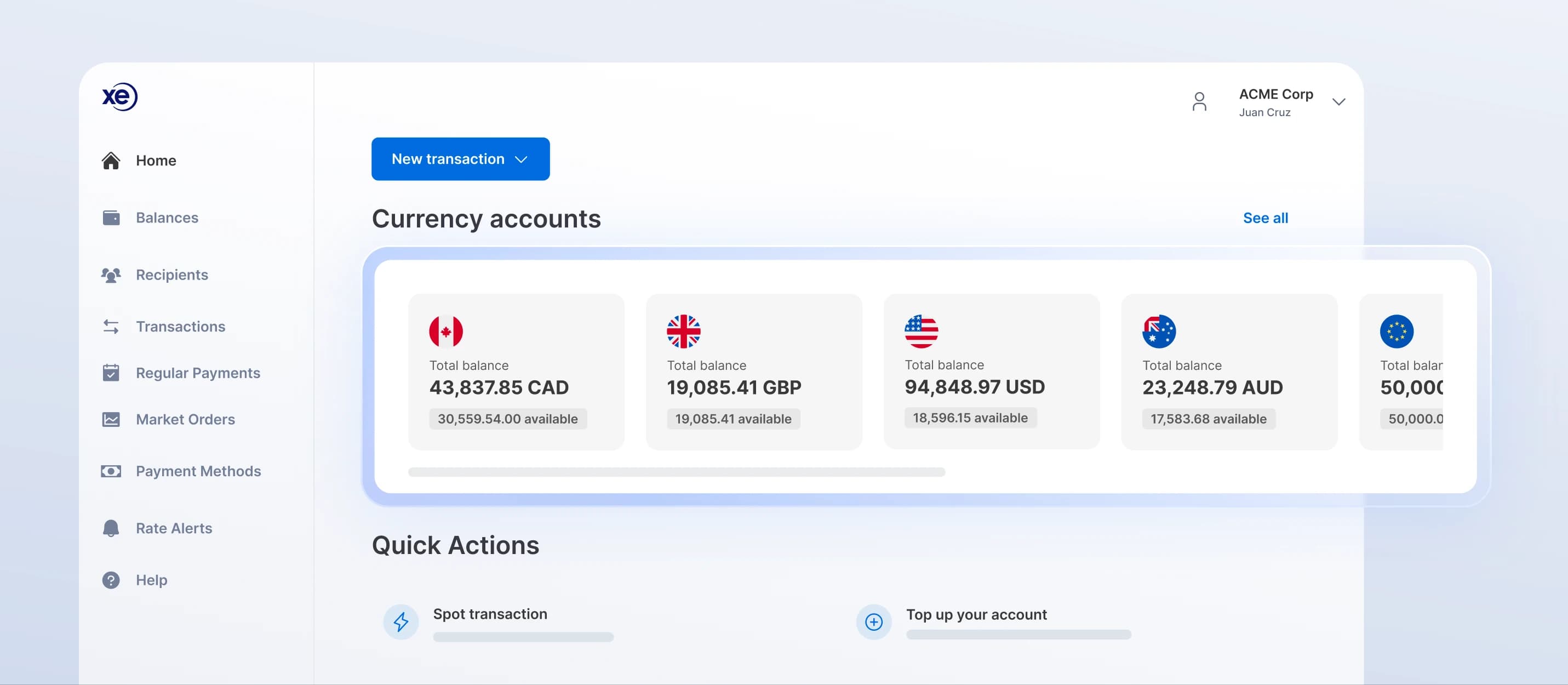 Hold and convert funds with Xe multi-currency balances dashboard