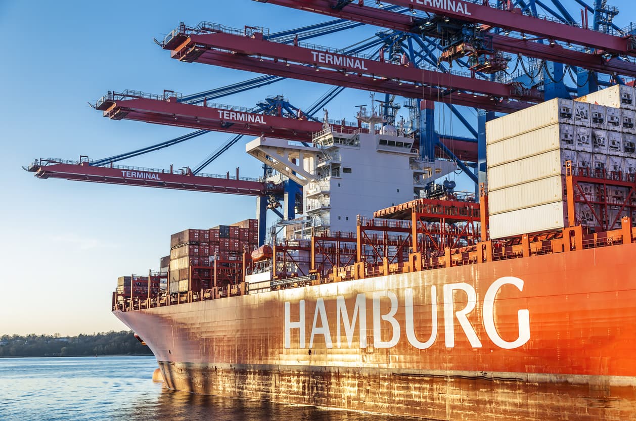 Cargo ship in the Port of Hamburg in Hamburg, Germany